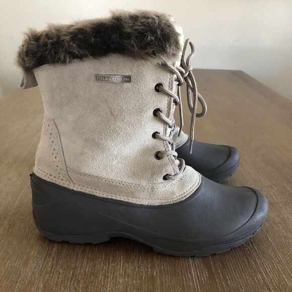Field & Stream Pac Boots Womens 10 Water Resistant Suede Faux Fur Ivory Outdoor - Picture 2 of 12